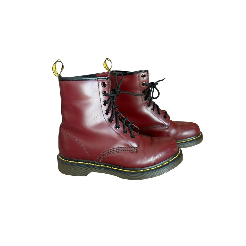 Dr Martens 11821 Smooth Cherry Red Leather 8 Eyelets Combat Boots Womens Size 7